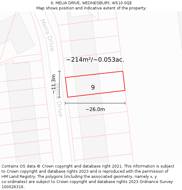 9, MELIA DRIVE, WEDNESBURY, WS10 0QE: Plot and title map