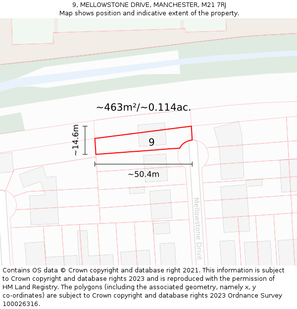 9, MELLOWSTONE DRIVE, MANCHESTER, M21 7RJ: Plot and title map