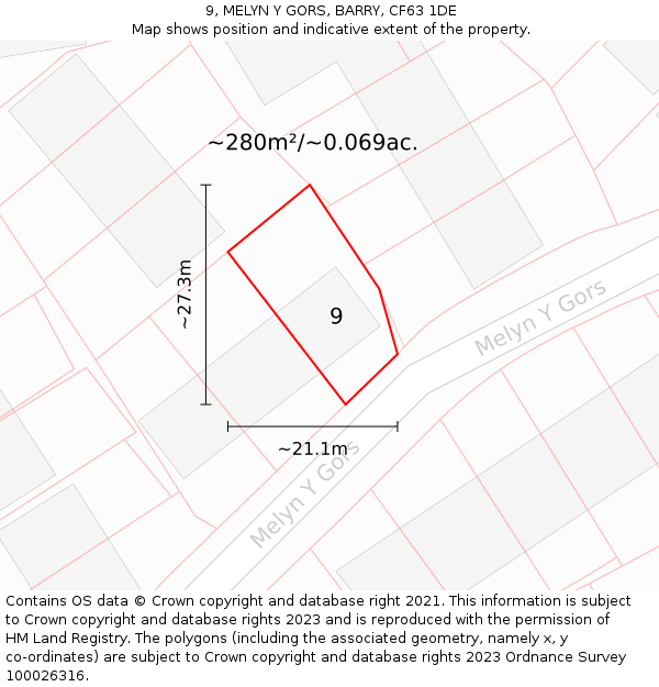 9, MELYN Y GORS, BARRY, CF63 1DE: Plot and title map