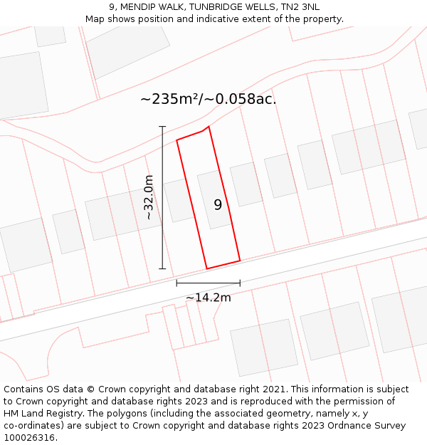 9, MENDIP WALK, TUNBRIDGE WELLS, TN2 3NL: Plot and title map