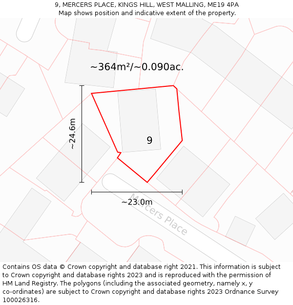 9, MERCERS PLACE, KINGS HILL, WEST MALLING, ME19 4PA: Plot and title map