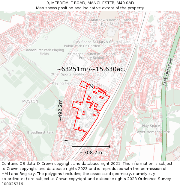 9, MERRIDALE ROAD, MANCHESTER, M40 0AD: Plot and title map