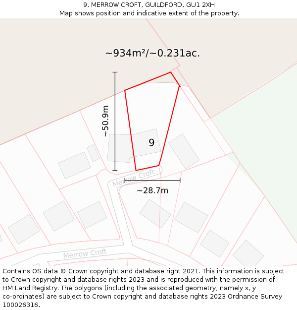 9, MERROW CROFT, GUILDFORD, GU1 2XH: Plot and title map