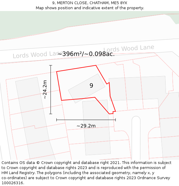 9, MERTON CLOSE, CHATHAM, ME5 8YX: Plot and title map