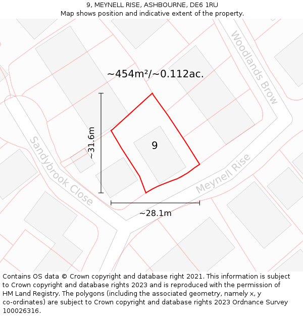 9, MEYNELL RISE, ASHBOURNE, DE6 1RU: Plot and title map