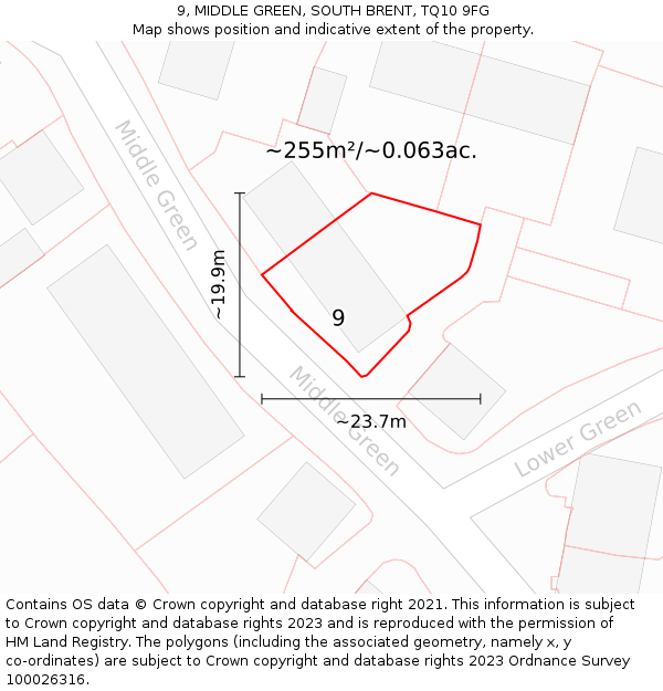 9, MIDDLE GREEN, SOUTH BRENT, TQ10 9FG: Plot and title map