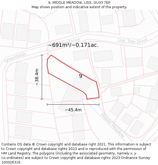 9, MIDDLE MEADOW, LISS, GU33 7EP: Plot and title map