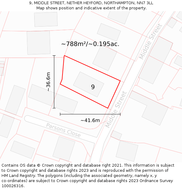 9, MIDDLE STREET, NETHER HEYFORD, NORTHAMPTON, NN7 3LL: Plot and title map