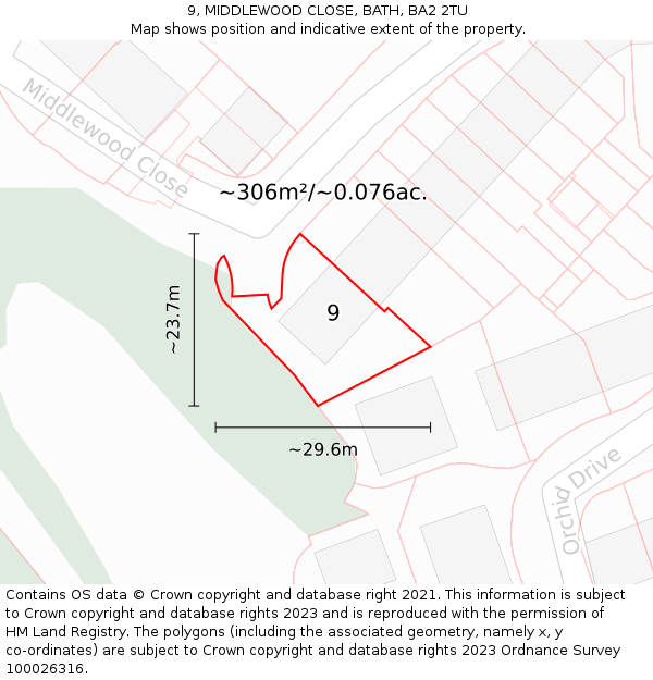 9, MIDDLEWOOD CLOSE, BATH, BA2 2TU: Plot and title map