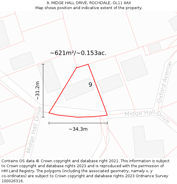 9, MIDGE HALL DRIVE, ROCHDALE, OL11 4AX: Plot and title map