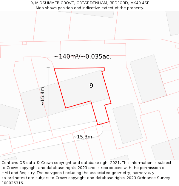 9, MIDSUMMER GROVE, GREAT DENHAM, BEDFORD, MK40 4SE: Plot and title map