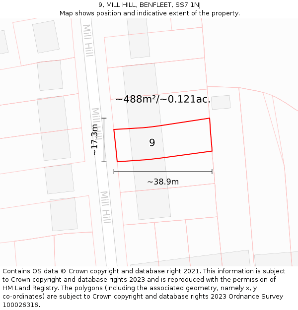 9, MILL HILL, BENFLEET, SS7 1NJ: Plot and title map