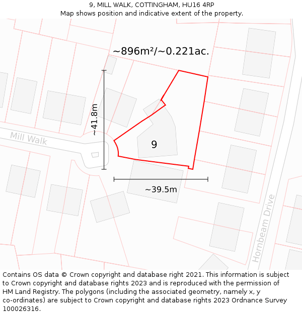 9, MILL WALK, COTTINGHAM, HU16 4RP: Plot and title map