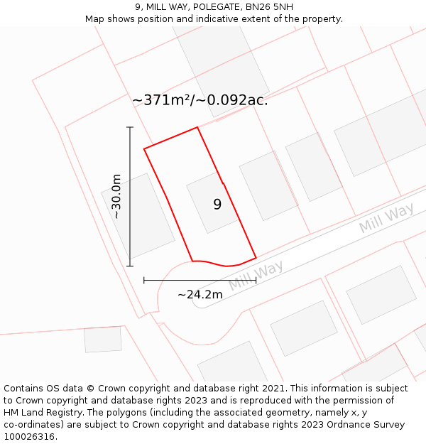 9, MILL WAY, POLEGATE, BN26 5NH: Plot and title map