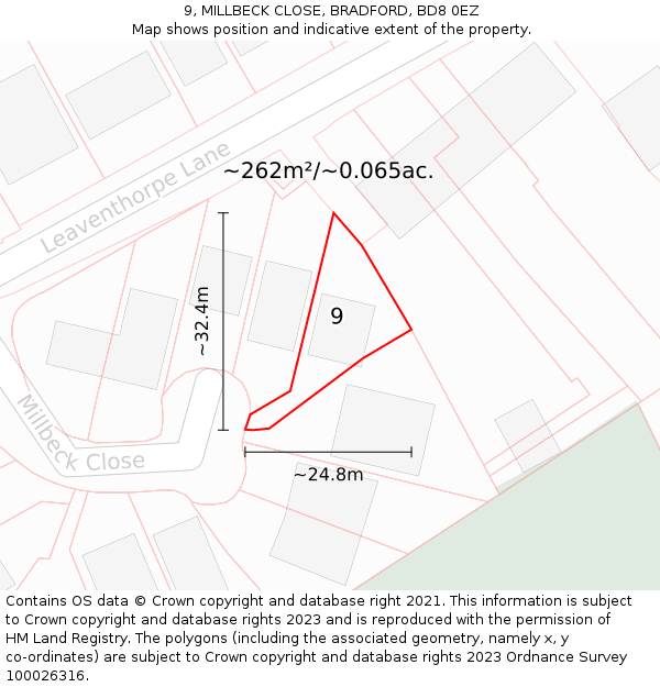 9, MILLBECK CLOSE, BRADFORD, BD8 0EZ: Plot and title map