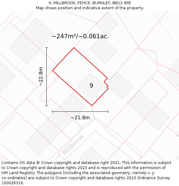 9, MILLBROOK, FENCE, BURNLEY, BB12 9PE: Plot and title map