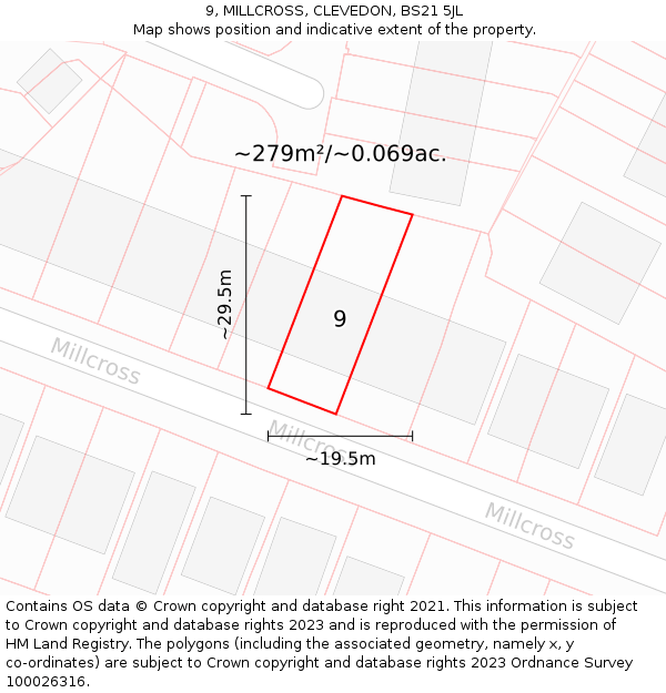 9, MILLCROSS, CLEVEDON, BS21 5JL: Plot and title map