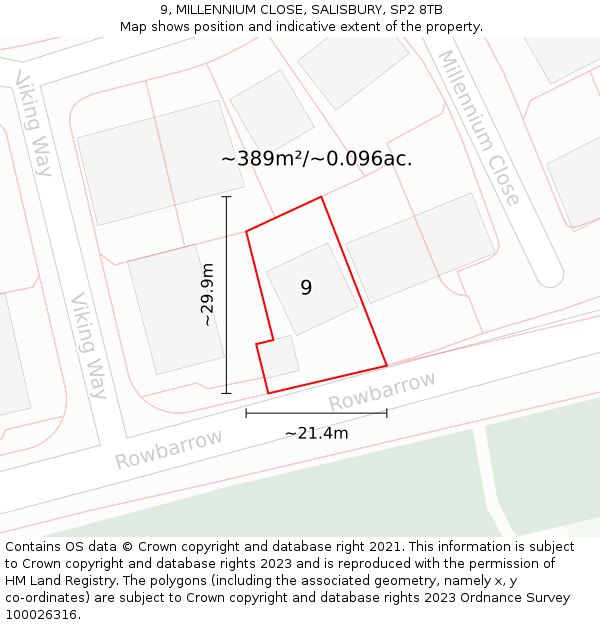 9, MILLENNIUM CLOSE, SALISBURY, SP2 8TB: Plot and title map