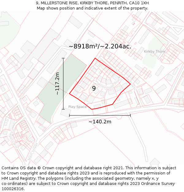 9, MILLERSTONE RISE, KIRKBY THORE, PENRITH, CA10 1XH: Plot and title map