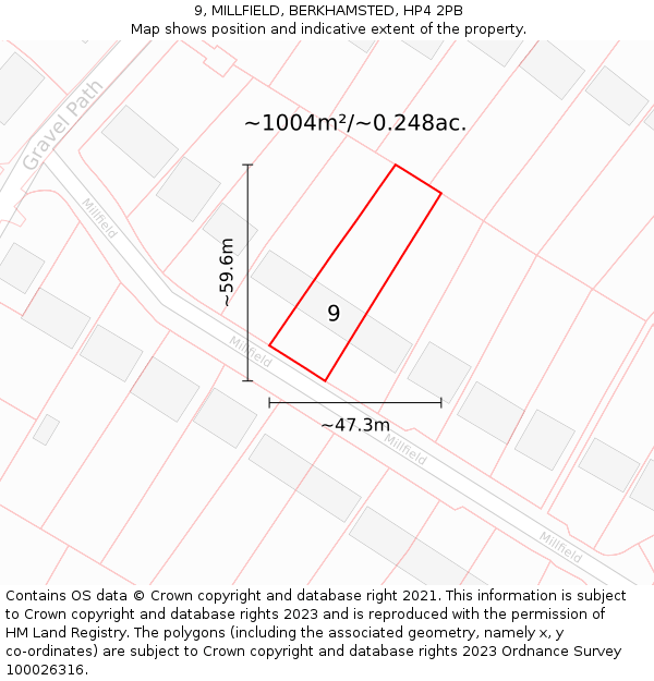 9, MILLFIELD, BERKHAMSTED, HP4 2PB: Plot and title map