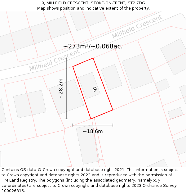 9, MILLFIELD CRESCENT, STOKE-ON-TRENT, ST2 7DG: Plot and title map