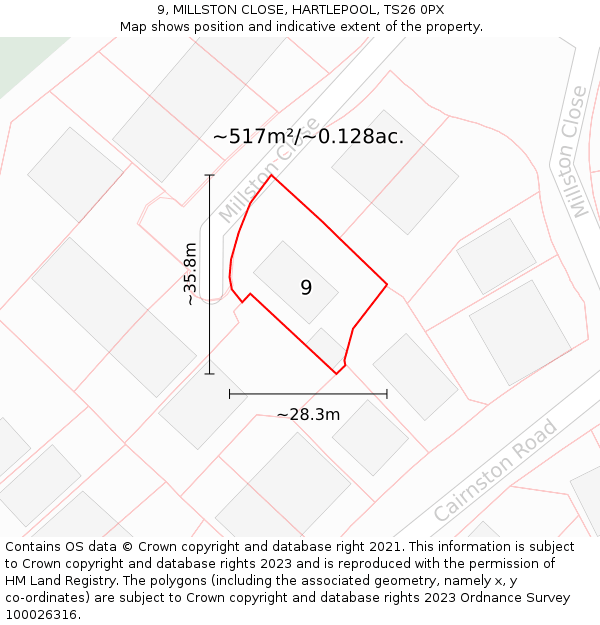 9, MILLSTON CLOSE, HARTLEPOOL, TS26 0PX: Plot and title map