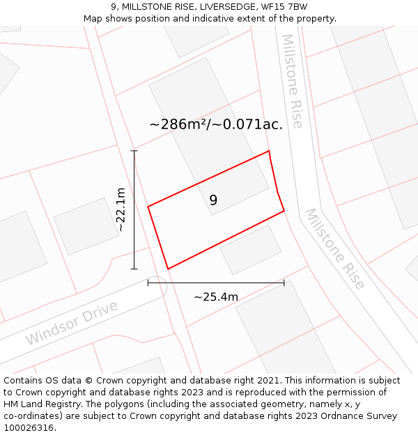 9, MILLSTONE RISE, LIVERSEDGE, WF15 7BW: Plot and title map