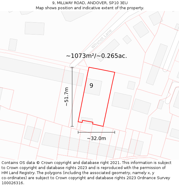 9, MILLWAY ROAD, ANDOVER, SP10 3EU: Plot and title map