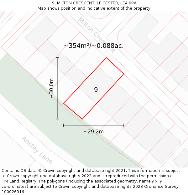 9, MILTON CRESCENT, LEICESTER, LE4 0PA: Plot and title map
