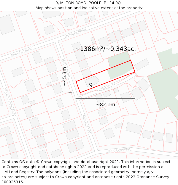 9, MILTON ROAD, POOLE, BH14 9QL: Plot and title map