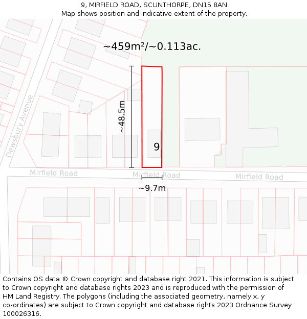 9, MIRFIELD ROAD, SCUNTHORPE, DN15 8AN: Plot and title map