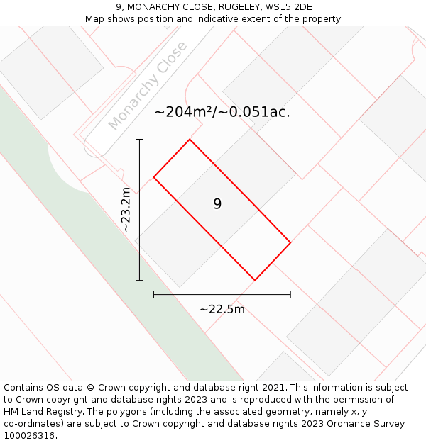 9, MONARCHY CLOSE, RUGELEY, WS15 2DE: Plot and title map