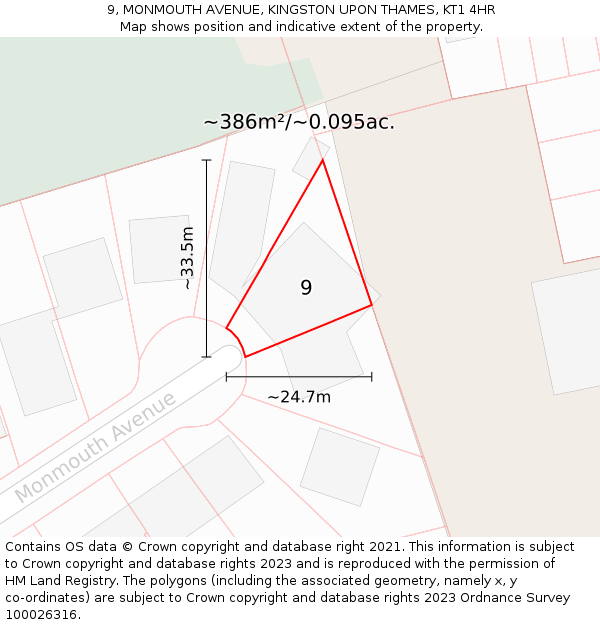 9, MONMOUTH AVENUE, KINGSTON UPON THAMES, KT1 4HR: Plot and title map