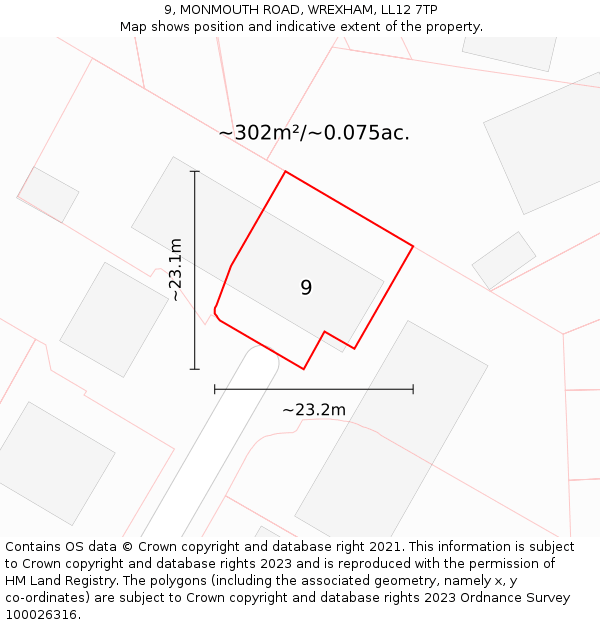 9, MONMOUTH ROAD, WREXHAM, LL12 7TP: Plot and title map