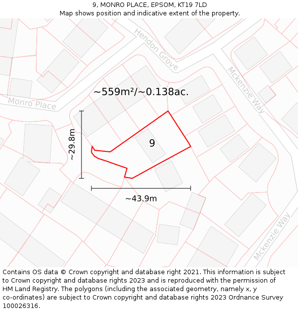 9, MONRO PLACE, EPSOM, KT19 7LD: Plot and title map