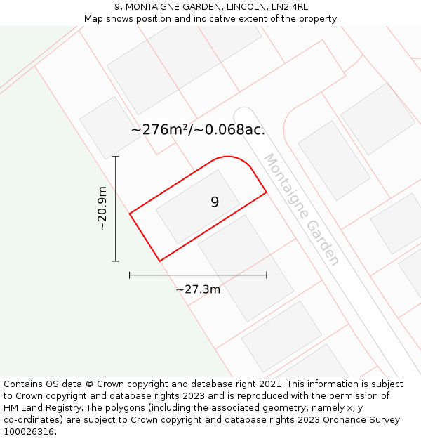 9, MONTAIGNE GARDEN, LINCOLN, LN2 4RL: Plot and title map