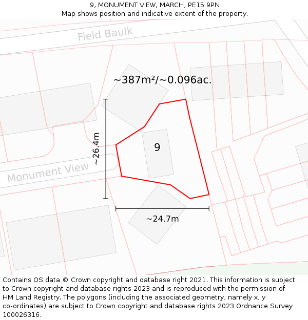 9, MONUMENT VIEW, MARCH, PE15 9PN: Plot and title map