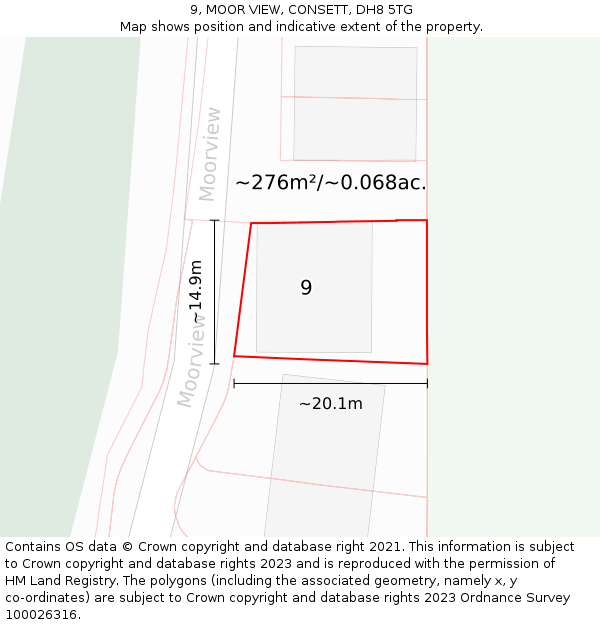9, MOOR VIEW, CONSETT, DH8 5TG: Plot and title map