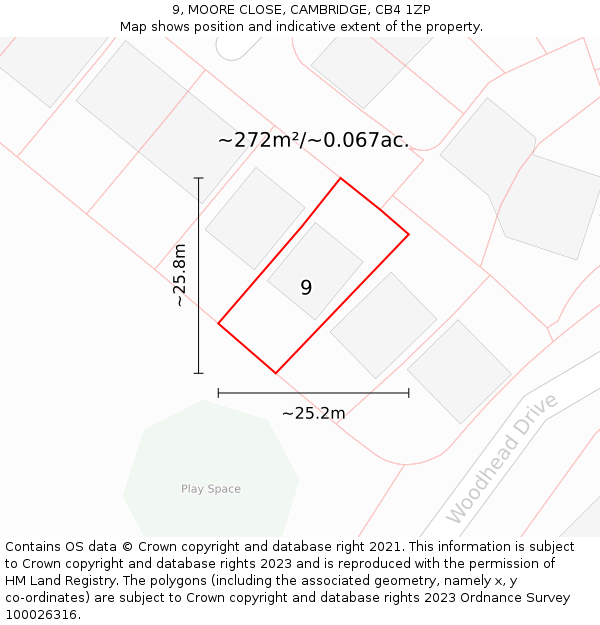 9, MOORE CLOSE, CAMBRIDGE, CB4 1ZP: Plot and title map