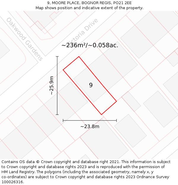 9, MOORE PLACE, BOGNOR REGIS, PO21 2EE: Plot and title map