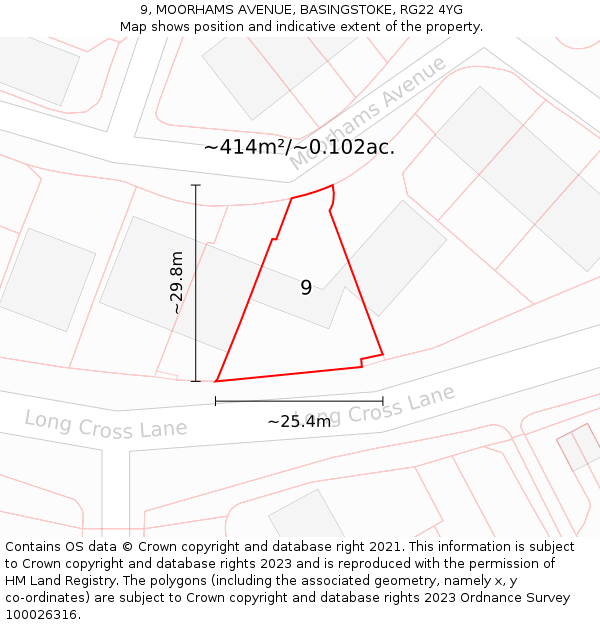 9, MOORHAMS AVENUE, BASINGSTOKE, RG22 4YG: Plot and title map