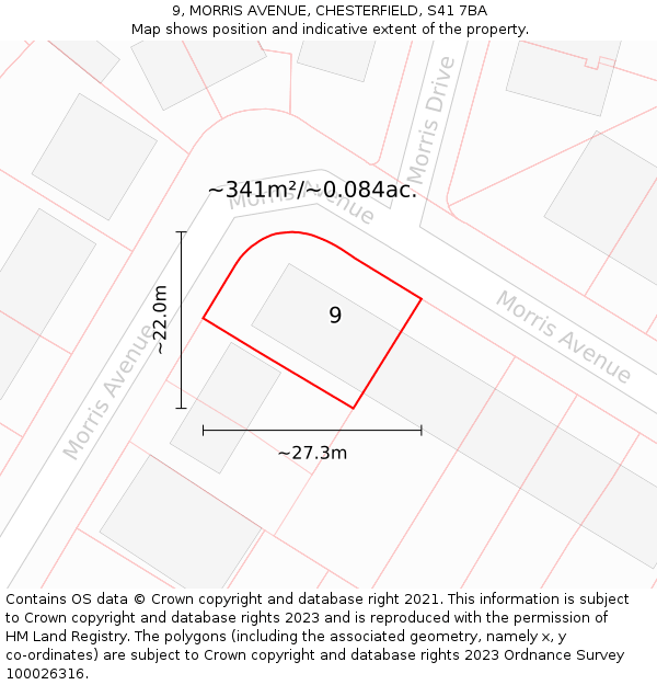 9, MORRIS AVENUE, CHESTERFIELD, S41 7BA: Plot and title map