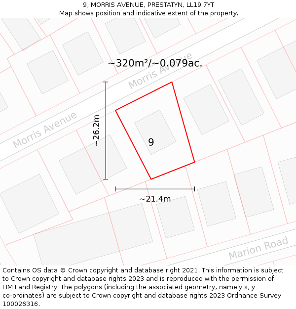 9, MORRIS AVENUE, PRESTATYN, LL19 7YT: Plot and title map