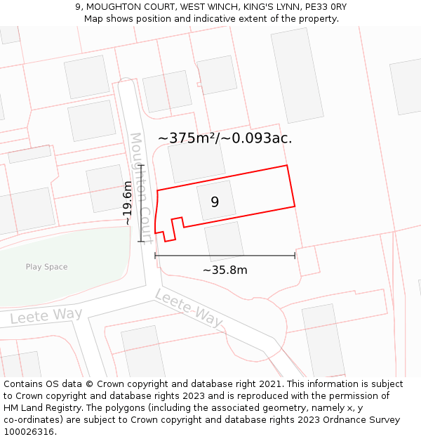 9, MOUGHTON COURT, WEST WINCH, KING'S LYNN, PE33 0RY: Plot and title map