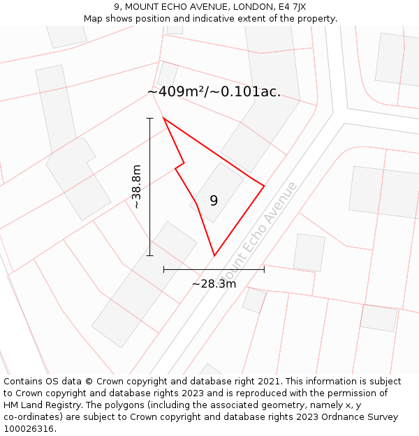 9, MOUNT ECHO AVENUE, LONDON, E4 7JX: Plot and title map