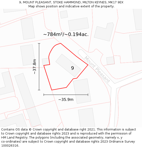 9, MOUNT PLEASANT, STOKE HAMMOND, MILTON KEYNES, MK17 9EX: Plot and title map