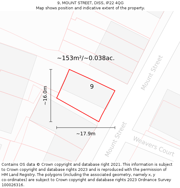 9, MOUNT STREET, DISS, IP22 4QG: Plot and title map