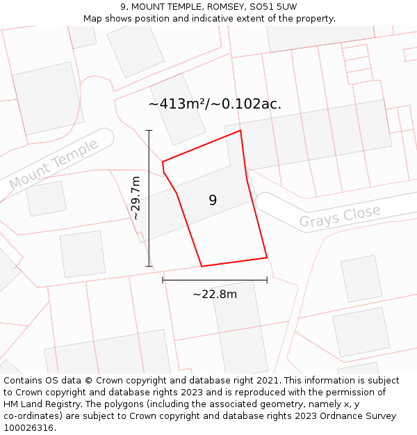 9, MOUNT TEMPLE, ROMSEY, SO51 5UW: Plot and title map