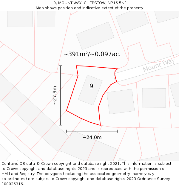 9, MOUNT WAY, CHEPSTOW, NP16 5NF: Plot and title map