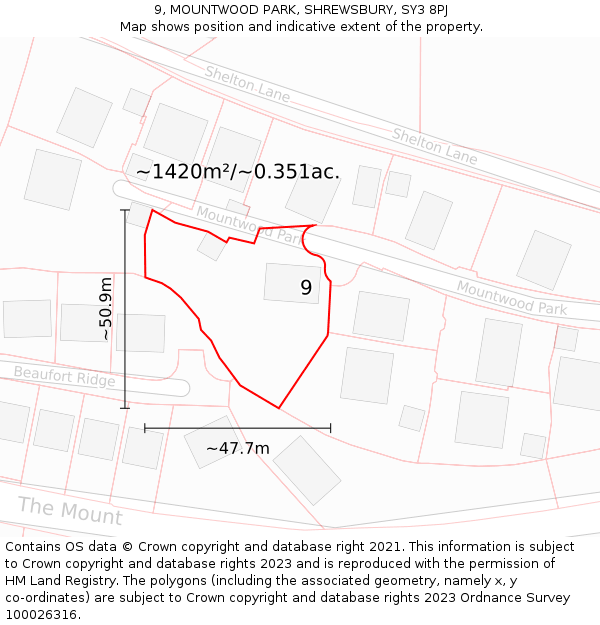 9, MOUNTWOOD PARK, SHREWSBURY, SY3 8PJ: Plot and title map